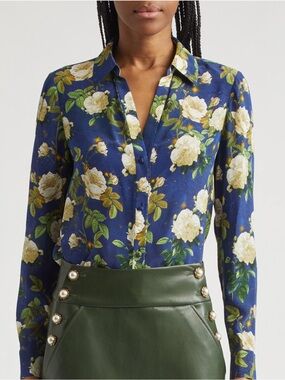 Alice + Olivia Navy Blue Floral Button-Down Shirt